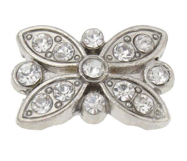 Flower Zinc Alloy Connector, plated, with rhinestone & 2/2 loop, more colors for choice, lead & nickel free, 16x11x5mm, Hole:Approx 1.5mm, Sold By PC