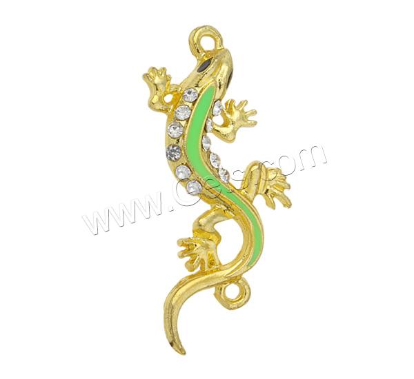 Animal Zinc Alloy Connector, Gecko, plated, enamel & with rhinestone & 1/1 loop, more colors for choice, lead & nickel free, 22x37x4mm, Hole:Approx 1.5mm, Sold By PC