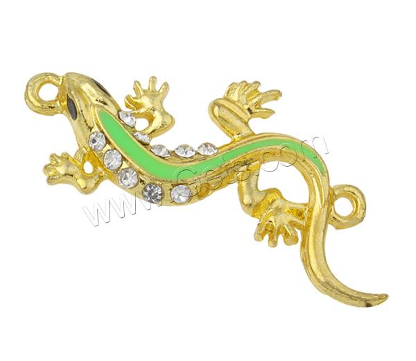 Animal Zinc Alloy Connector, Gecko, plated, enamel & with rhinestone & 1/1 loop, more colors for choice, lead & nickel free, 22x37x4mm, Hole:Approx 1.5mm, Sold By PC