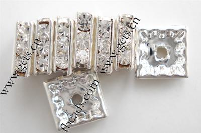 Espaciador cuadrado de diamante de imitación, metal, Squaredelle, chapado, con diamantes de imitación de acrílico, más colores para la opción, 7x7mm, 100PCs/Bolsa, Vendido por Bolsa
