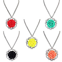Resin Zinc Alloy Necklace, with Resin, with 1.9Inch extender chain, Flower, antique silver color plated, twist oval chain nickel, lead & cadmium free, 78mm Approx 19.6 Inch 