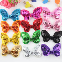 Hair Clip Cabochon Finding, Cotton, with Plastic Sequin, Bowknot, for children, mixed colors, 60mm 