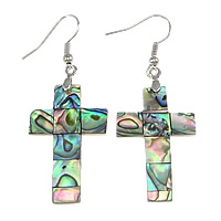 Abalone Shell Earring, Brass, with White Shell & Abalone Shell, Cross, platinum color plated, mosaic, nickel, lead & cadmium free, 56mm 