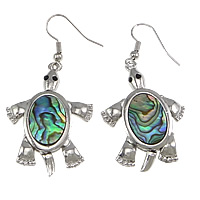 Abalone Shell Earring, Brass, with Abalone Shell, Turtle, platinum color plated, with rhinestone, nickel, lead & cadmium free, 51mm 