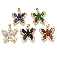 Cubic Zirconia Brass Pendants, with Crystal, Butterfly, plated, with cubic zirconia & faceted nickel, lead & cadmium free Approx 