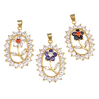 Cubic Zirconia Brass Pendants, Flower, plated, with cubic zirconia nickel, lead & cadmium free Approx 