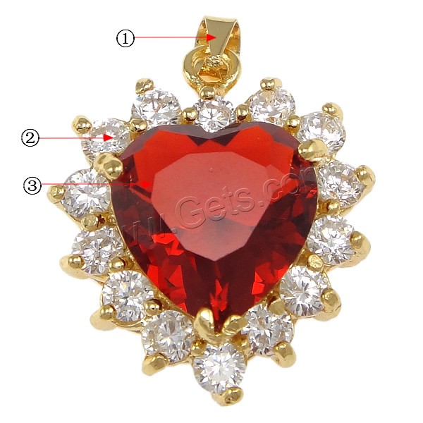 Cubic Zirconia Brass Pendants, with Crystal, Heart, plated, with cubic zirconia & faceted, more colors for choice, nickel, lead & cadmium free, 20x23x8mm, Hole:Approx 4x5mm, Sold By PC