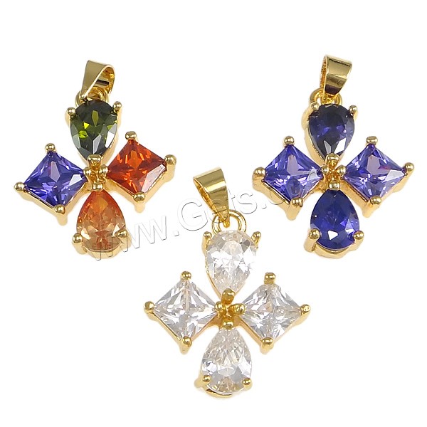 Crystal Brass Pendants, with Crystal, Flower, plated, faceted, more colors for choice, nickel, lead & cadmium free, 17x20x4mm, Hole:Approx 4x5mm, Sold By PC