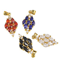Cubic Zirconia Brass Pendants, with Crystal, Rhombus, plated, with cubic zirconia & faceted nickel, lead & cadmium free Approx 