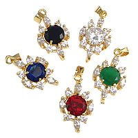 Cubic Zirconia Brass Pendants, with Crystal, Flower, plated, with cubic zirconia & faceted nickel, lead & cadmium free Approx 