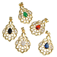 Cubic Zirconia Brass Pendants, with Crystal, Teardrop, plated, with cubic zirconia & faceted nickel, lead & cadmium free Approx 