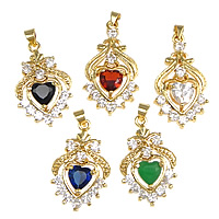 Cubic Zirconia Brass Pendants, with Crystal, Heart, plated, with cubic zirconia & faceted nickel, lead & cadmium free Approx 