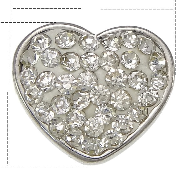 304 Stainless Steel Shank Button, with Rhinestone Clay Pave, Heart, with 36 pcs rhinestone & different size for choice, original color, Hole:Approx 4mm, Sold By PC