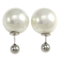 Double Faced Stud Earring, South Sea Shell, stainless steel post pin, Round 5mm, 14mm 