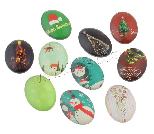 Christmas Cabochon, Glass, Flat Oval, Christmas jewelry & different size for choice & flat back & decal, more colors for choice, 1000PCs/Bag, Sold By Bag