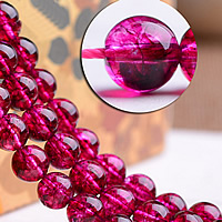 Perles en verre craquelé, Rond, craquelure, rose, 8mm, Vendu par PC