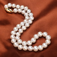 Natural Freshwater Pearl Necklace, brass bayonet clasp, Round 9-10mm Approx 17.5 Inch 