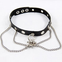 Fashion Choker Necklace, Cowhide, with Zinc Alloy, Skull, platinum color plated, with rivet stud & punk style & adjustable & twist oval chain, black, nickel, lead & cadmium free, 18mm Approx 16 Inch 
