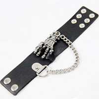 Men Bracelet, Cowhide, with Zinc Alloy, Hand, plated, punk style & adjustable, black, nickel, lead & cadmium free, 42mm Approx 8 Inch 