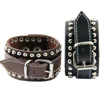 Cowhide Bracelets, with Zinc Alloy, platinum color plated, punk style & adjustable nickel, lead & cadmium free, 43mm Approx 8 Inch 