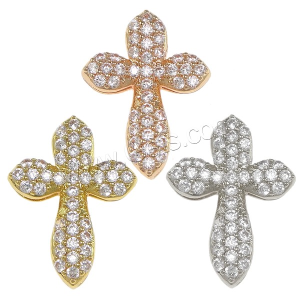 Cubic Zirconia Micro Pave Brass Pendant, Cross, plated, multihole & micro pave cubic zirconia, more colors for choice, 15x20.5x3mm, Hole:Approx 3-5mm, Sold By PC