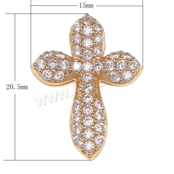 Cubic Zirconia Micro Pave Brass Pendant, Cross, plated, multihole & micro pave cubic zirconia, more colors for choice, 15x20.5x3mm, Hole:Approx 3-5mm, Sold By PC