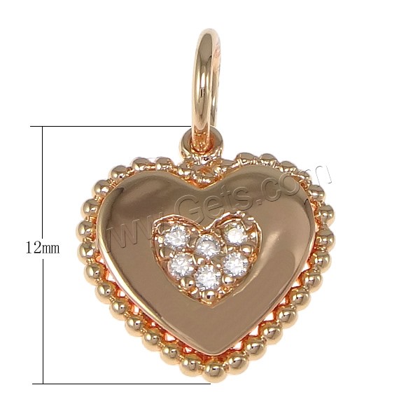 Cubic Zirconia Micro Pave Brass Pendant, Heart, plated, micro pave cubic zirconia, more colors for choice, 12x12x2mm, Hole:Approx 4mm, Sold By PC