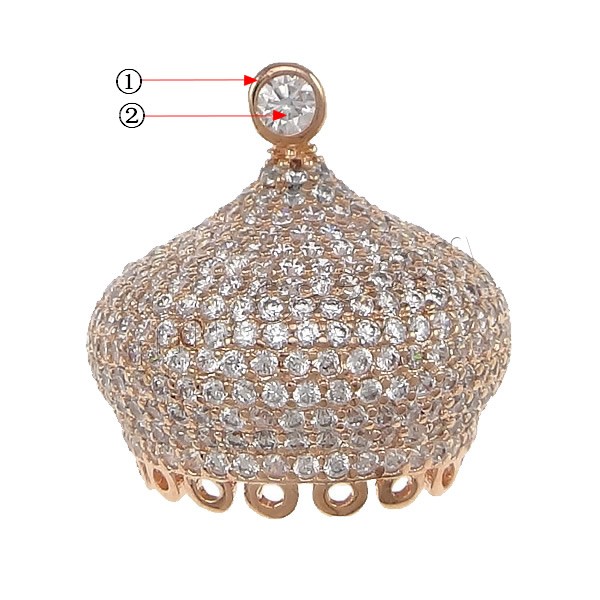 Brass Tassel Cap Bail, Crown, plated, with loop & micro pave cubic zirconia, more colors for choice, nickel, lead & cadmium free, 21x21x21mm, Hole:Approx 1x1.5mm, Sold By PC