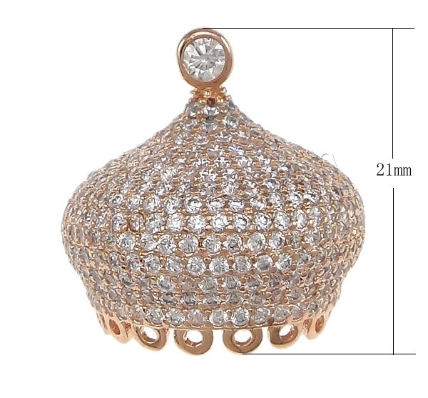 Brass Tassel Cap Bail, Crown, plated, with loop & micro pave cubic zirconia, more colors for choice, nickel, lead & cadmium free, 21x21x21mm, Hole:Approx 1x1.5mm, Sold By PC