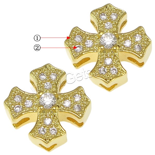 Cubic Zirconia Micro Pave Brass Beads, Cross, plated, multihole & micro pave cubic zirconia, more colors for choice, nickel, lead & cadmium free, 11x10.5x4.5mm, Hole:Approx 3mm, 2mm, Sold By PC