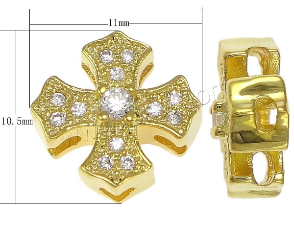 Cubic Zirconia Micro Pave Brass Beads, Cross, plated, multihole & micro pave cubic zirconia, more colors for choice, nickel, lead & cadmium free, 11x10.5x4.5mm, Hole:Approx 3mm, 2mm, Sold By PC