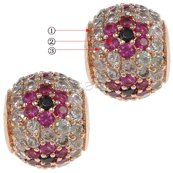 Cubic Zirconia Micro Pave Brass European Bead, Rondelle, plated, micro pave cubic zirconia & without troll, more colors for choice, nickel, lead & cadmium free, 9.5x12x9.5mm, Hole:Approx 4.5mm, Sold By PC