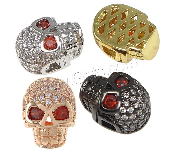Cubic Zirconia Micro Pave Brass Beads, Skull, plated, micro pave cubic zirconia & hollow, more colors for choice, nickel, lead & cadmium free, 10x13x8mm, Hole:Approx 3x2mm, Sold By PC
