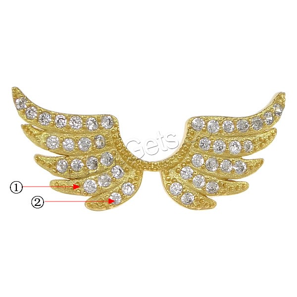 Cubic Zirconia Micro Pave Brass Connector, Wing Shape, plated, micro pave cubic zirconia & 1/1 loop, more colors for choice, 20x10x2mm, Hole:Approx 1.5mm, Sold By PC
