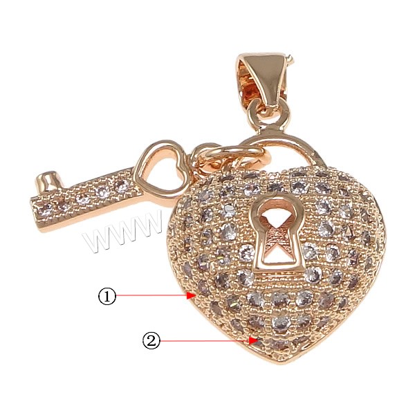 Cubic Zirconia Micro Pave Brass Pendant, Lock and Key, plated, micro pave cubic zirconia & hollow, more colors for choice, 15x20x8mm, 4.5x14.5x2mm, Hole:Approx 3.5x4.5mm, Sold By PC