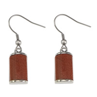 Stainless Steel Drop Earring, with Goldstone, Rectangle, original color, 37mm 
