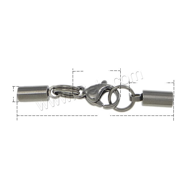 Stainless Steel Lobster Claw Cord Clasp, 304 Stainless Steel, different size for choice & with end cap, original color, Sold By PC