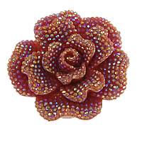 Cabujón de flor de resina, diamantes de imitación de cristal & espalda plana, Rojo, 44x44x12mm, Vendido por UD