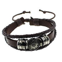 Men Bracelet, Cowhide, with Nylon Cord & Zinc Alloy, plated, adjustable & , deep coffee color, 4mm, 8mm, 15mm   Inch 