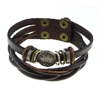 Cowhide Bracelets, with Wood & Zinc Alloy, plated , deep coffee color, 16mm, 7mm, 15mm   Approx 8 Inch 
