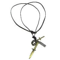 Cowhide Jewelry Necklace, with Zinc Alloy, Sword, plated, can be used as necklace or sweater necklace & adjustable, deep coffee color 3mm Inch 