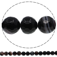 Natürliche schwarze Achat Perlen, Schwarzer Achat, rund, verschiedene Größen vorhanden & facettierte, Bohrung:ca. 1mm, Länge:ca. 15 ZollInch, verkauft von Strang