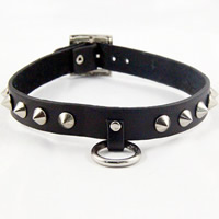 Fashion Choker Necklace, Cowhide, with Brass & Zinc Alloy, Donut, platinum color plated, with rivet stud & punk style & adjustable, black, nickel, lead & cadmium free, 19mm Approx 16 Inch 