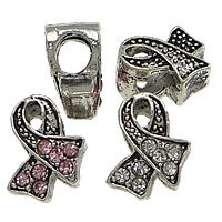 Rhinestone Zinc Alloy European Beads, Awareness Ribbon, plated, without troll & with rhinestone nickel, lead & cadmium free Approx 5mm 