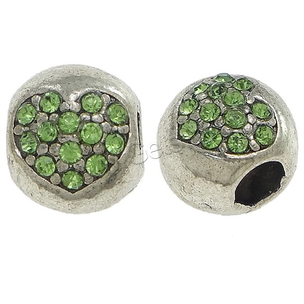 Rhinestone Zinc Alloy European Beads, Rondelle, plated, with rhinestone, more colors for choice, nickel, lead & cadmium free, 9.5x11x10mm, Hole:Approx 4mm, Sold By PC