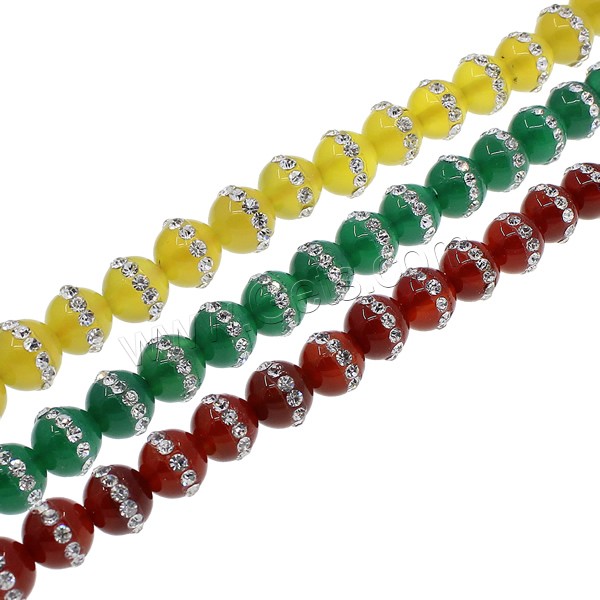 Achat Perlen mit Strass , rund, verschiedenen Materialien für die Wahl & verschiedene Größen vorhanden, Bohrung:ca. 1mm, Länge:ca. 15 ZollInch, verkauft von Strang