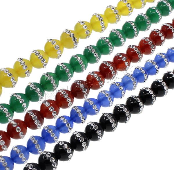 Perles de Agate en Strass, Rond, différents matériaux pour le choix & normes différentes pour le choix & avec strass, Trou:Environ 1mm, Longueur:Environ 15 pouce, Vendu par brin