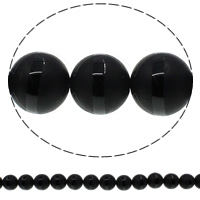 Natürliche schwarze Achat Perlen, Schwarzer Achat, rund, verschiedene Größen vorhanden & satiniert, Bohrung:ca. 1mm, Länge:ca. 15 ZollInch, verkauft von Strang