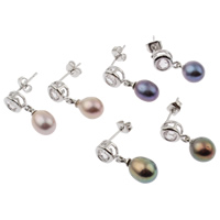 Freshwater Pearl Drop Earring, with Brass, brass post pin, Teardrop, mixed colors, 8-10mm, 20-22mm 