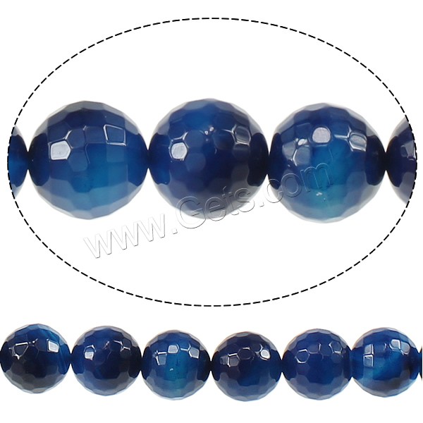 Perle Agate bleue naturelle, Rond, facettes, Trou:Environ 1.5mm, Longueur:Environ 15 pouce, Vendu par brin
